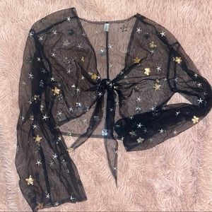 iHeartRaves Mesh Tie Top - Size XL - Black with Metallic Stars